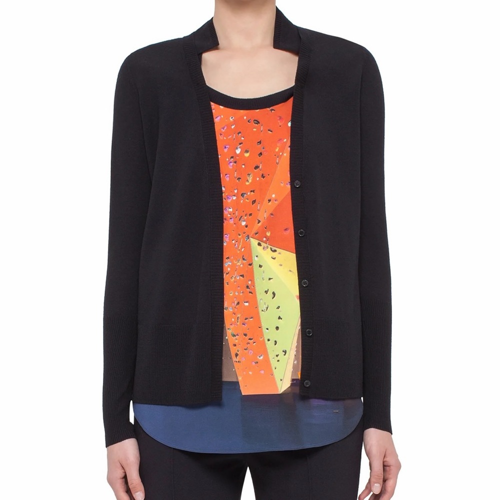 Akris Punto Rock Climbing Wall Boulder Print Sweater Tank Top Orange Navy Blue 6